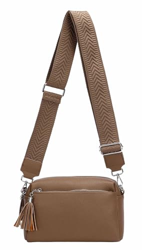 Damen Tasche Cross Over Body Bag Brusttasche Umhängetasche Schultertasche Brieftasche Smartphone Geldtasche Abend Handy Clutch Dunkeltaupe von ITALYSHOP24