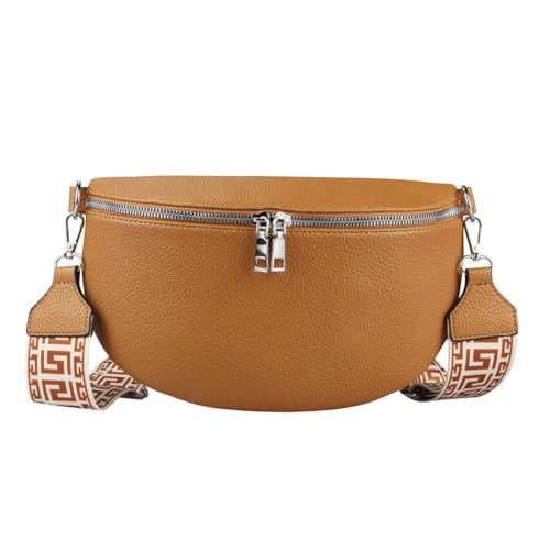 Damen Tasche Crossbody Gürteltasche Brusttasche Umhängetasche Bodybag Hüfttasche Crossover Bauchtasche Schultertasche Handytasche Kunstleder Cognac von ITALYSHOP24