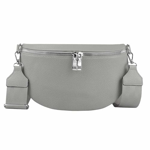 Damen Tasche Crossbody Gürteltasche Brusttasche Umhängetasche Bodybag Hüfttasche Crossover Bauchtasche Schultertasche Handytasche Kunstleder Hellgrau V1 von ITALYSHOP24