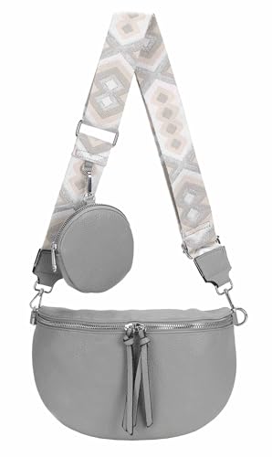 Damen Tasche Crossbody Gürteltasche Brusttasche Umhängetasche Bodybag Hüfttasche Crossover Bauchtasche Schultertasche Handytasche Kunstleder Hellgrau von ITALYSHOP24