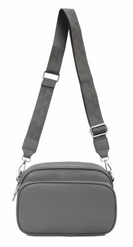 Damen Tasche Crossbody Hüfttasche Bauchtasche Umhängetasche Bodybag Schultertasche Handytasche Gürteltasche Metallic Handtasche Reise Kunst-Leder Dunkelgrau von ITALYSHOP24