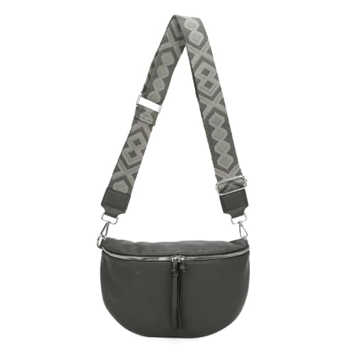 Damen Tasche Crossbody Schultertasche Gürteltasche Brusttasche Hüfttasche Bauchtasche Umhängetasche Cross-Over Bodybag Handytasche Geldtasche Kosmetiktasche Leder Optik Dunkelgrau S von ITALYSHOP24