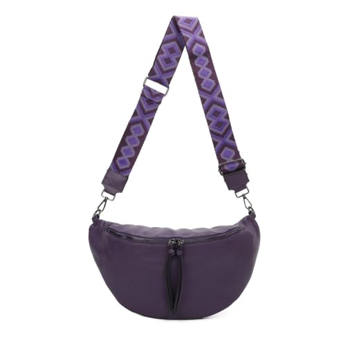 Damen Tasche Crossbody Schultertasche Gürteltasche Brusttasche Hüfttasche Bauchtasche Umhängetasche Cross-Over Bodybag Handytasche Geldtasche Kosmetiktasche Leder Optik Lila M von ITALYSHOP24