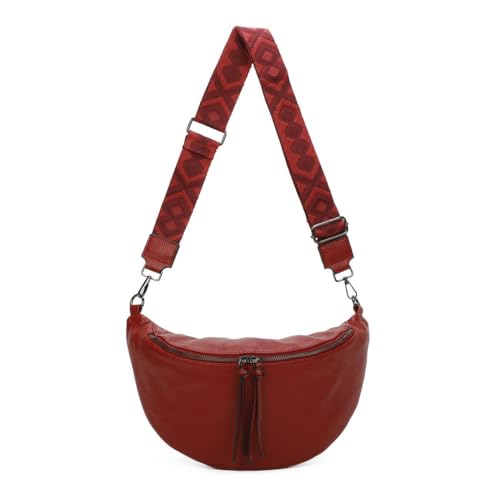 Damen Tasche Crossbody Schultertasche Gürteltasche Brusttasche Hüfttasche Bauchtasche Umhängetasche Cross-Over Bodybag Handytasche Geldtasche Kosmetiktasche Leder Optik Rot M von ITALYSHOP24