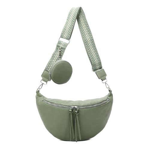 Damen Tasche Crossbody Schultertasche Gürteltasche Messenger-Tasche Hüfttasche Bauchtasche Umhängetasche Cross-Over Bodybag Handytasche Leder Optik Mint L von ITALYSHOP24