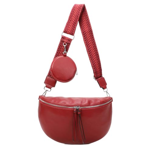 Damen Tasche Crossbody Schultertasche Gürteltasche Messenger-Tasche Hüfttasche Bauchtasche Umhängetasche Cross-Over Bodybag Handytasche Leder Optik Rot von ITALYSHOP24