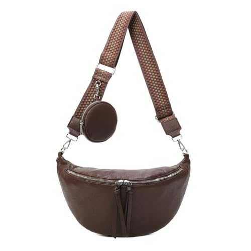 Damen Tasche Crossbody Schultertasche Gürteltasche Messenger-Tasche Hüfttasche Bauchtasche Umhängetasche Cross-Over Bodybag Handytasche Leder Optik Schokobraun L von ITALYSHOP24