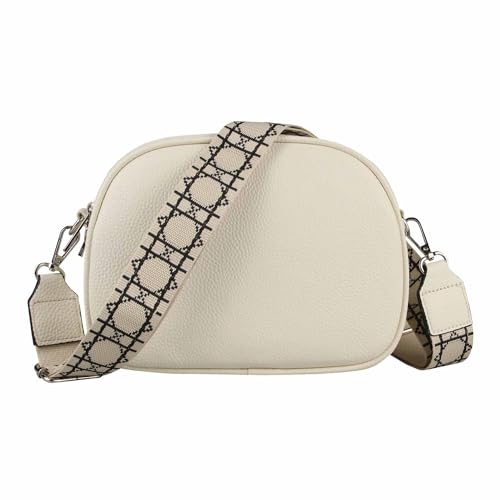 Damen Tasche Crossbody Umhängetasche Gürteltasche Bodybag Schultertasche Crossover Damentasche Kunstleder Handtasche Muster Taschengurt Reise Beige Gurt mit Muster von ITALYSHOP24