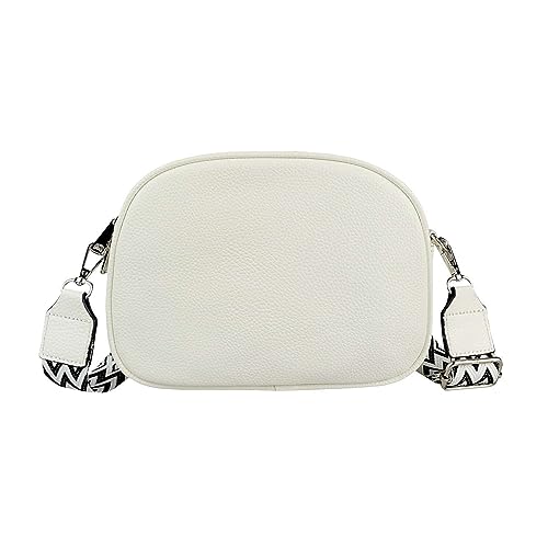 Damen Tasche Crossbody Umhängetasche Gürteltasche Bodybag Schultertasche Crossover Damentasche Kunstleder Handtasche Muster Taschengurt Reise Weiß Gurt mit Muster von ITALYSHOP24