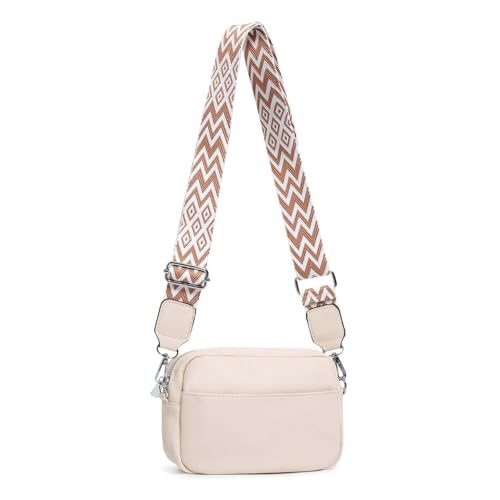 Damen Tasche Gürteltasche Brusttasche Umhängetasche Schultertasche Bauchtasche Crossbody Bag Hüfttasche Handtasche Abendtasche Kunstelder Beige von ITALYSHOP24