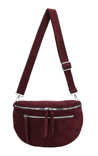 Damen Tasche Gürteltasche Crossbody Leder Optik Hüfttasche Bauchtasche Umhängetasche Cross-Over Bodybag Schultertasche Handytasche Leder Optik Bordo von ITALYSHOP24