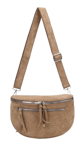 Damen Tasche Gürteltasche Crossbody Leder Optik Hüfttasche Bauchtasche Umhängetasche Cross-Over Bodybag Schultertasche Handytasche Leder Optik Helltaupe. von ITALYSHOP24