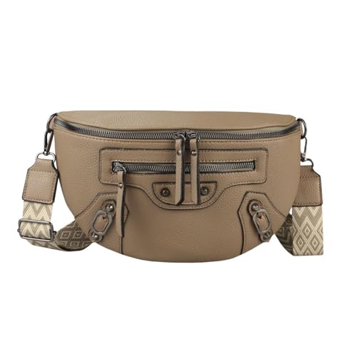 Damen Tasche Gürteltasche Umhängetasche Bodybag Brusttasche Muster Gürtel Bauchtasche Crossbody Hüfttasche Crossover Schultertasche Handytasche Leder Optik Taupe von ITALYSHOP24