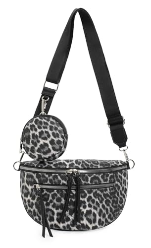 Damen Tasche Leopard Umhängetasche Brusttasche Muster Gürtel Bauchtasche Crossbody Gürteltasche Hüfttasche Crossover Bodybag Schultertasche Handytasche Leder Optik Leopard (Grau) von ITALYSHOP24