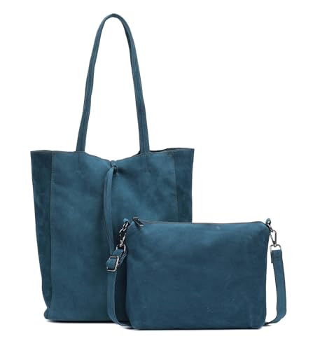 Damen Tasche Set 2in1 Shopper Handtasche Crossbody Hobo Bag Schultertasche Umhängetasche Metallic Cross-Over DIN-A4 Jeansblau V1 von ITALYSHOP24