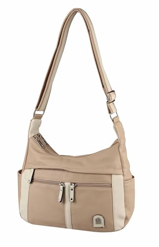 Damen Tasche Shopper Schultertasche Umhängetasche Vintage Crossbody Crossover Handtasche Leder Optik Reisetasche Freizeittasche City Bag Taupe-Beige von ITALYSHOP24