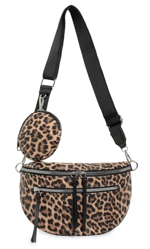 Damen Tasche Umhängetasche Brusttasche Muster Gürtel Bauchtasche Crossbody Gürteltasche Hüfttasche Crossover Bodybag Schultertasche Handytasche Leder Optik Leopard von ITALYSHOP24