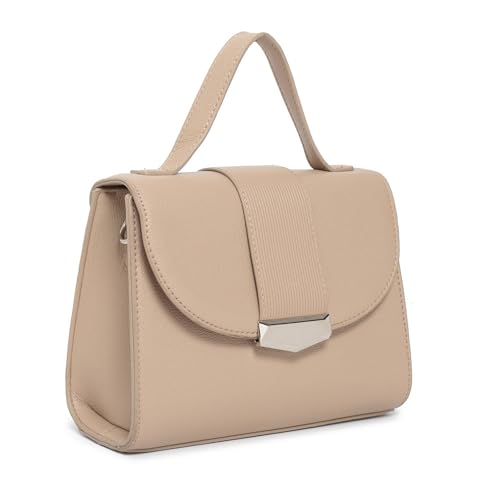 Damen kleine Handtasche Messenger Shopper Schultertasche Crossover Umhängetasche Bodybag Henkeltasche Crossbody Abendtasche Taupe von ITALYSHOP24