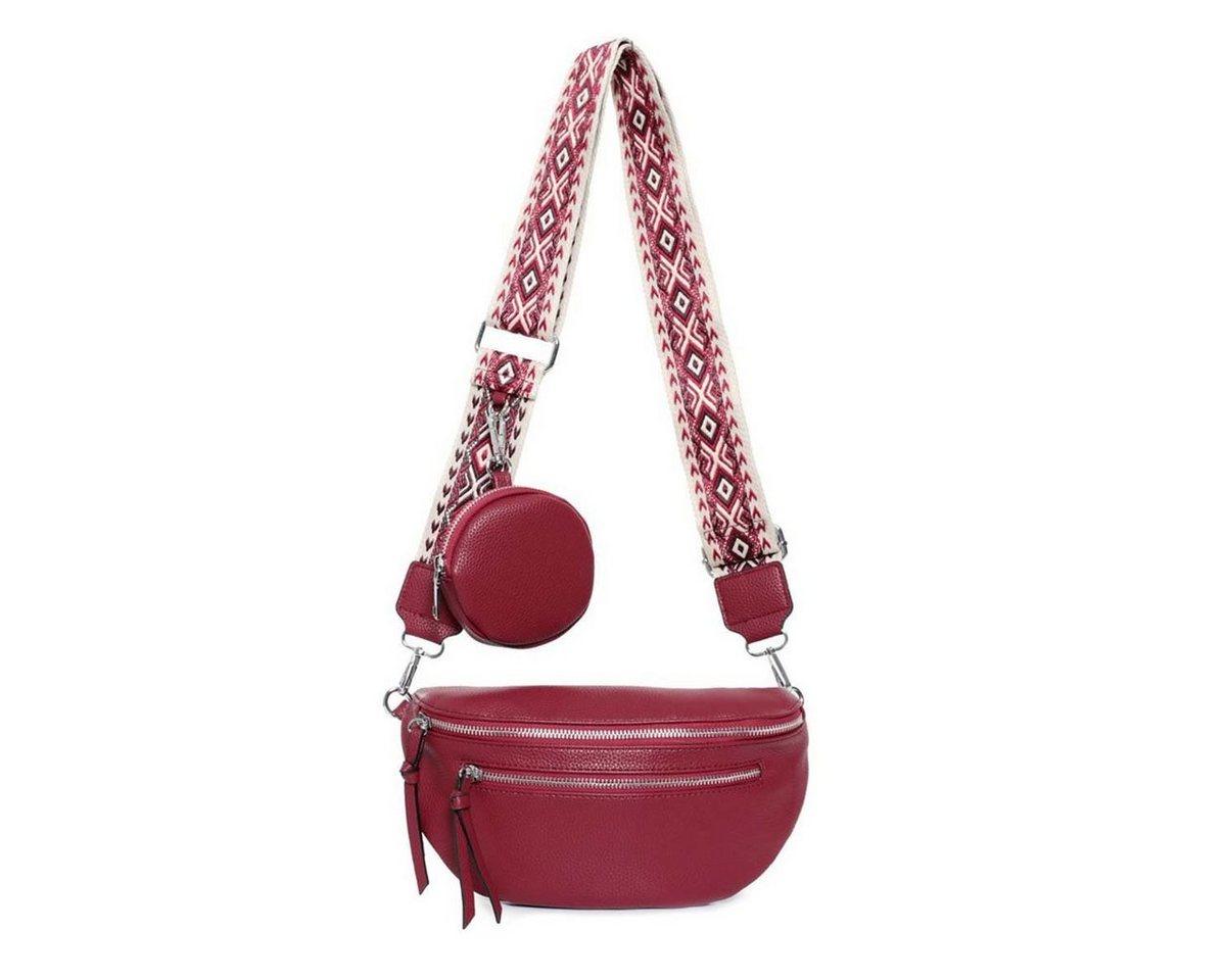 ITALYSHOP24 Bauchtasche Damen Brusttasche Crossover Umhängetasche CrossBody Bag Geldtasche (Spar-Set aus einer Tasche mit einem breitem Muster Stoffgurt/Umhängeband), Bodybag, Handytasche, Hüfttasche, Schultertasche, leicht Gewicht von ITALYSHOP24