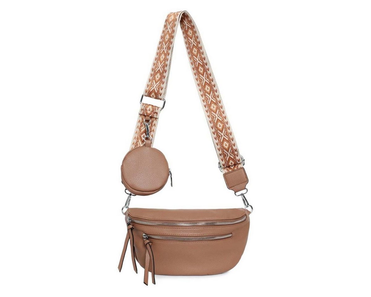 ITALYSHOP24 Bauchtasche Damen Brusttasche Crossover Umhängetasche CrossBody Bag Geldtasche (Spar-Set aus einer Tasche mit einem breitem Muster Stoffgurt/Umhängeband), Bodybag, Handytasche, Hüfttasche, Schultertasche, leicht Gewicht von ITALYSHOP24