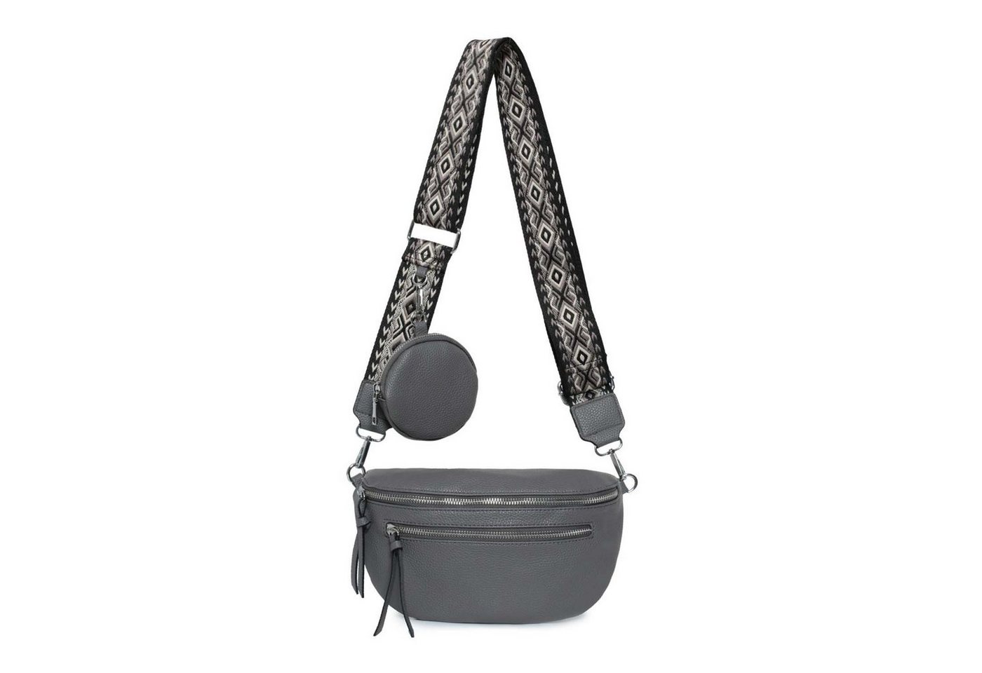 ITALYSHOP24 Bauchtasche Damen Brusttasche Crossover Umhängetasche CrossBody Bag Geldtasche (Spar-Set aus einer Tasche mit einem breitem Muster Stoffgurt/Umhängeband), Bodybag, Handytasche, Hüfttasche, Schultertasche, leicht Gewicht von ITALYSHOP24