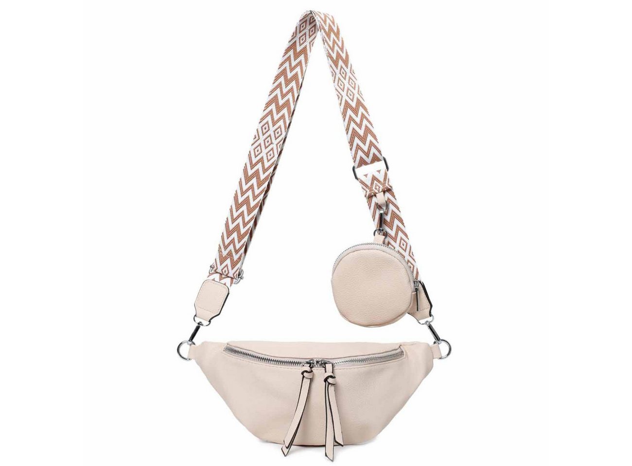 ITALYSHOP24 Bauchtasche Damen Brusttasche Crossover Umhängetasche CrossBody Bag Geldtasche (Spar-Set aus einer Tasche mit einem breitem Muster Stoffgurt/Umhängeband), Bodybag, Handytasche, Hüfttasche, Schultertasche, leicht Gewicht von ITALYSHOP24