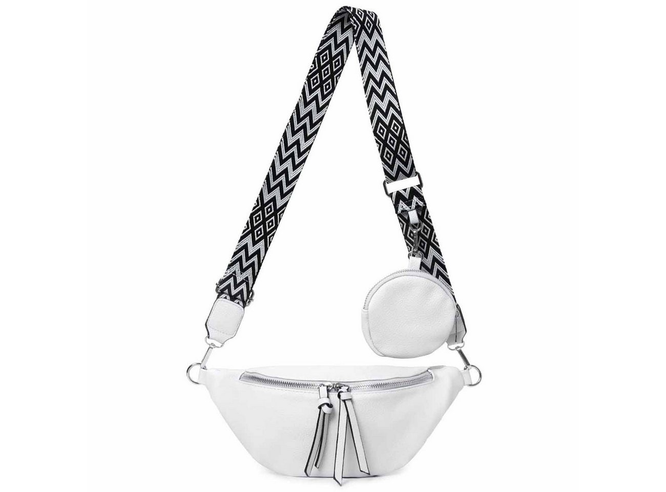 ITALYSHOP24 Bauchtasche Damen Brusttasche Crossover Umhängetasche CrossBody Bag Geldtasche (Spar-Set aus einer Tasche mit einem breitem Muster Stoffgurt/Umhängeband), Bodybag, Handytasche, Hüfttasche, Schultertasche, leicht Gewicht von ITALYSHOP24