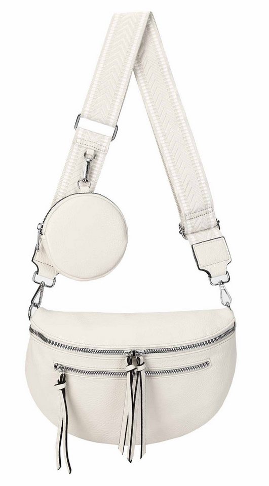 ITALYSHOP24 Bauchtasche Damen Brusttasche Crossover Umhängetasche CrossBody Bag Geldtasche (Spar-Set aus einer Tasche mit einem breitem Muster Stoffgurt/Umhängeband), Bodybag, Handytasche, Hüfttasche, Schultertasche, leicht Gewicht von ITALYSHOP24