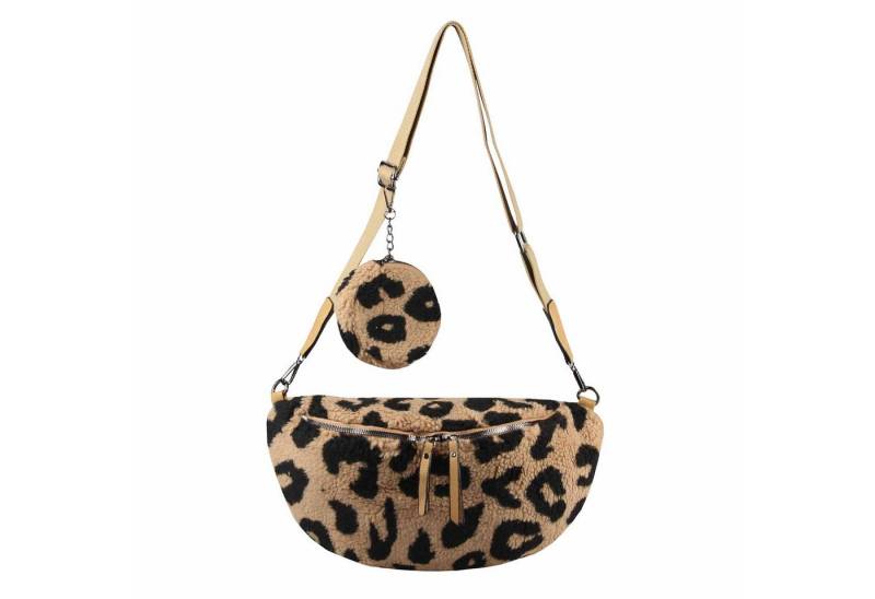 ITALYSHOP24 Bauchtasche Damen LEOPARDEN-PRINT Tasche Teddyfell Plüsch Hüfttasche Crossbag, als Schultertasche, Gürteltasche, Crossbody tragbar von ITALYSHOP24