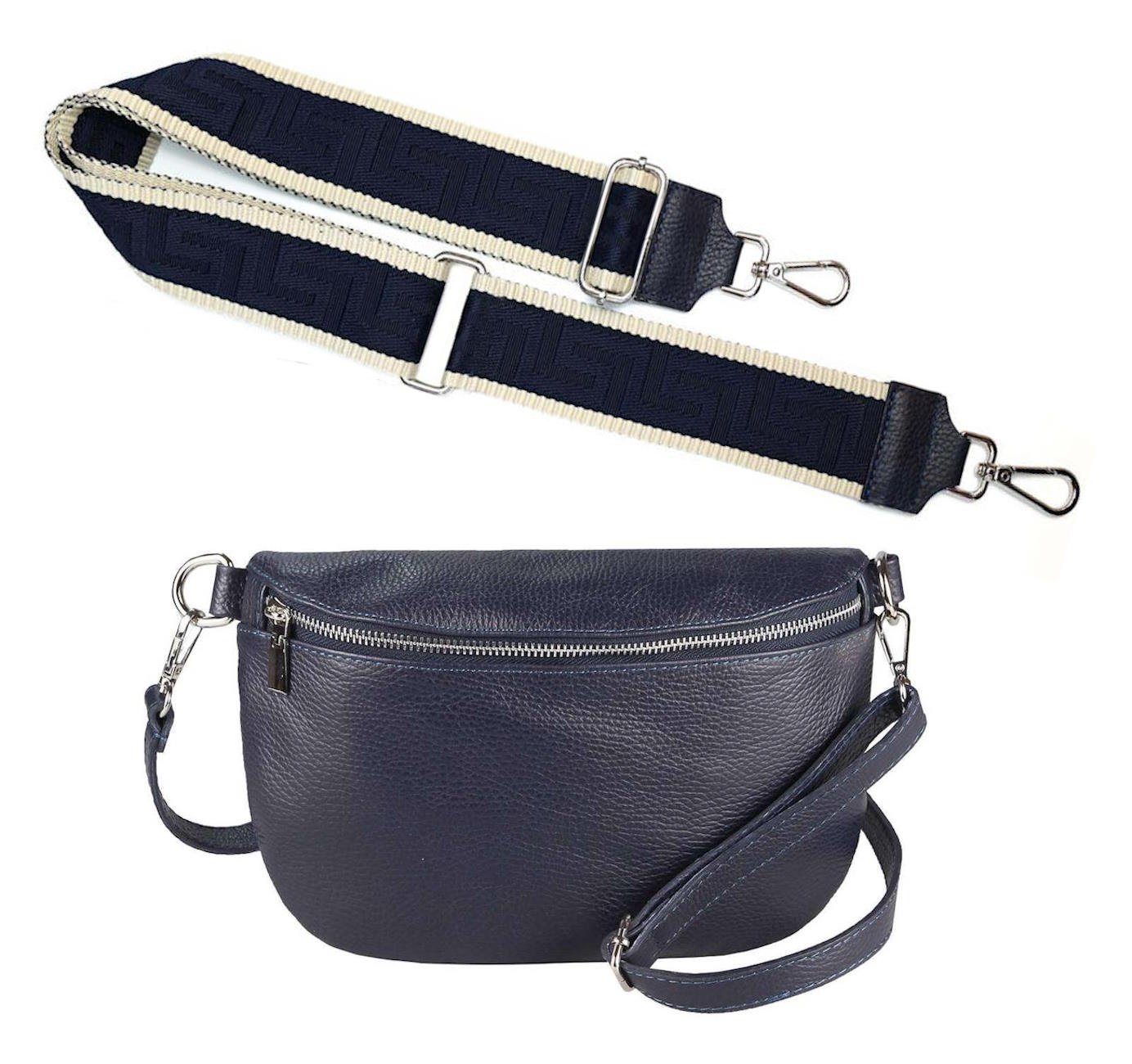 ITALYSHOP24 Bauchtasche Made in Italy Damen Leder Gürteltasche Hüfttasche Brusttasche Bodybag (Spar-Set aus einer Tasche mit dem Ledergurt und einem breitem Stoffgurt/Umhängeband), 1 Tasche & 2 Gurte, Schultertasche, Umhängetasche von ITALYSHOP24