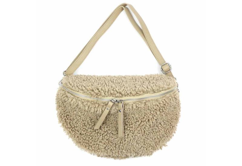 ITALYSHOP24 Bauchtasche Damen Teddyfell Plüsch Hüfttasche CrossBody Leder, als Schultertasche, Gürteltasche, Umhängetasche tragbar von ITALYSHOP24