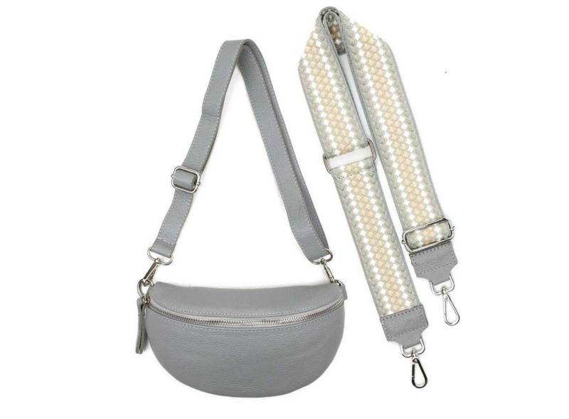 ITALYSHOP24 Bauchtasche Made in Italy Damen Leder Brusttasche Gürteltasche CrossBody Bodybag (Spar-Set aus einer Tasche mit dem Ledergurt und einem breitem Stoffgurt/Umhängeband, Crossbody Bag mit zusätzlichen Riemen), 1 Tasche & 2 Gurte, Schultertasche, Umhängetasche mit 2 Schulterriemen von ITALYSHOP24