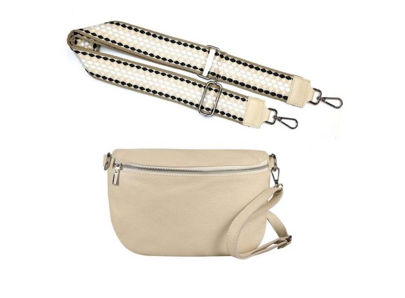ITALYSHOP24 Bauchtasche Made in Italy Damen Leder Brusttasche Gürteltasche CrossBody Bodybag (Spar-Set aus einer Tasche mit dem Ledergurt und einem breitem Stoffgurt/Umhängeband, Crossbody Bag mit zusätzlichen Riemen), 1 Tasche & 2 Gurte, Schultertasche, Umhängetasche mit 2 Schulterriemen von ITALYSHOP24