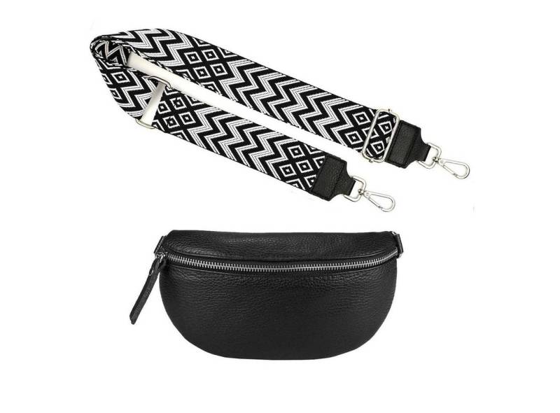 ITALYSHOP24 Bauchtasche Made in Italy Damen Leder Gürteltasche Hüfttasche Brusttasche Bodybag (Spar-Set aus einer Tasche mit dem Ledergurt und einem breitem Stoffgurt/Umhängeband, Crossbody Bag mit zusätzlichen Riemen), 1 Tasche & 2 Gurte, Schultertasche, Umhängetasche mit 2 Schulterriemen von ITALYSHOP24