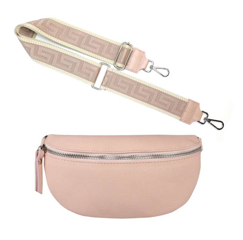ITALYSHOP24 Bauchtasche Made in Italy Damen Leder Gürteltasche Hüfttasche Brusttasche Bodybag (Spar-Set aus einer Tasche mit dem Ledergurt und einem breitem Stoffgurt/Umhängeband, Crossbody Bag mit zusätzlichen Riemen), 1 Tasche & 2 Gurte, Schultertasche, Umhängetasche von ITALYSHOP24