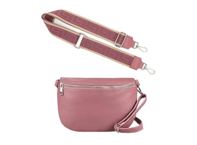 ITALYSHOP24 Bauchtasche Made in Italy Damen Leder Gürteltasche Hüfttasche Brusttasche Bodybag (Spar-Set aus einer Tasche mit dem Ledergurt und einem breitem Stoffgurt/Umhängeband, Crossbody Bag mit zusätzlichen Riemen), 1 Tasche & 2 Gurte, Schultertasche, Umhängetasche von ITALYSHOP24