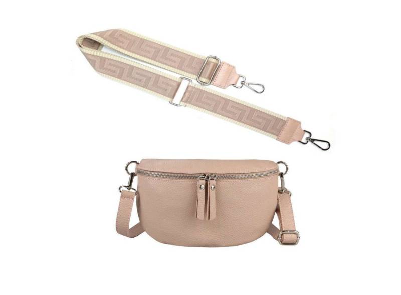 ITALYSHOP24 Bauchtasche Made in Italy Damen Leder Gürteltasche Hüfttasche Brusttasche Bodybag (Spar-Set aus einer Tasche mit dem Ledergurt und einem breitem Stoffgurt/Umhängeband, Crossbody Bag mit zusätzlichen Riemen), 1 Tasche & 2 Gurte, Schultertasche, Umhängetasche von ITALYSHOP24