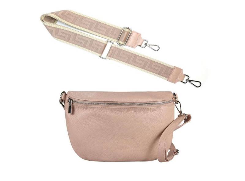 ITALYSHOP24 Bauchtasche Made in Italy Damen Leder Gürteltasche Hüfttasche Brusttasche Bodybag (Spar-Set aus einer Tasche mit dem Ledergurt und einem breitem Stoffgurt/Umhängeband, Crossbody Bag mit zusätzlichen Riemen), 1 Tasche & 2 Gurte, Schultertasche, Umhängetasche von ITALYSHOP24