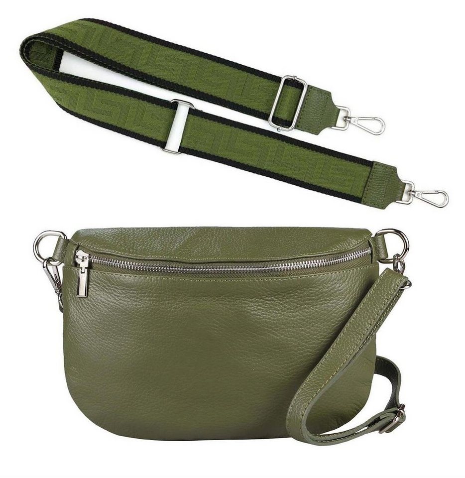 ITALYSHOP24 Bauchtasche Made in Italy Damen Leder Gürteltasche Hüfttasche Brusttasche Bodybag (Spar-Set aus einer Tasche mit dem Ledergurt und einem breitem Stoffgurt/Umhängeband), 1 Tasche & 2 Gurte, Schultertasche, Umhängetasche von ITALYSHOP24