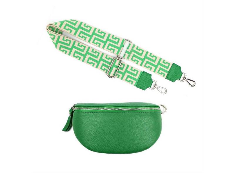 ITALYSHOP24 Bauchtasche Made in Italy Damen Leder Gürteltasche Hüfttasche Brusttasche Bodybag (Spar-Set aus einer Tasche mit dem Ledergurt und einem breitem Stoffgurt/Umhängeband, Crossbody Bag mit zusätzlichen Riemen), 1 Tasche & 2 Gurte, Schultertasche, Umhängetasche mit 2 Schulterriemen von ITALYSHOP24