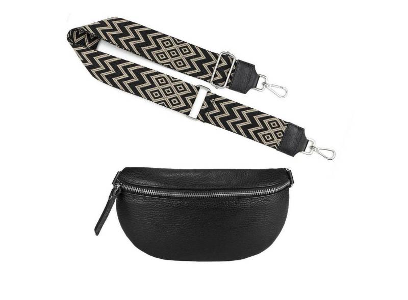 ITALYSHOP24 Bauchtasche Made in Italy Damen Leder Gürteltasche Hüfttasche Brusttasche Bodybag (Spar-Set aus einer Tasche mit dem Ledergurt und einem breitem Stoffgurt/Umhängeband, Crossbody Bag mit zusätzlichen Riemen), 1 Tasche & 2 Gurte, Schultertasche, Umhängetasche mit 2 Schulterriemen von ITALYSHOP24