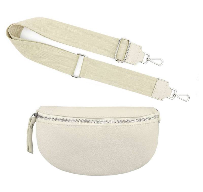 ITALYSHOP24 Bauchtasche Made in Italy Damen Leder Gürteltasche Hüfttasche Brusttasche Bodybag (Spar-Set aus einer Tasche mit dem Ledergurt und einem breitem Stoffgurt/Umhängeband, Crossbody Bag mit zusätzlichen Riemen), 1 Tasche & 2 Gurte, Schultertasche, Umhängetasche mit 2 Schulterriemen von ITALYSHOP24