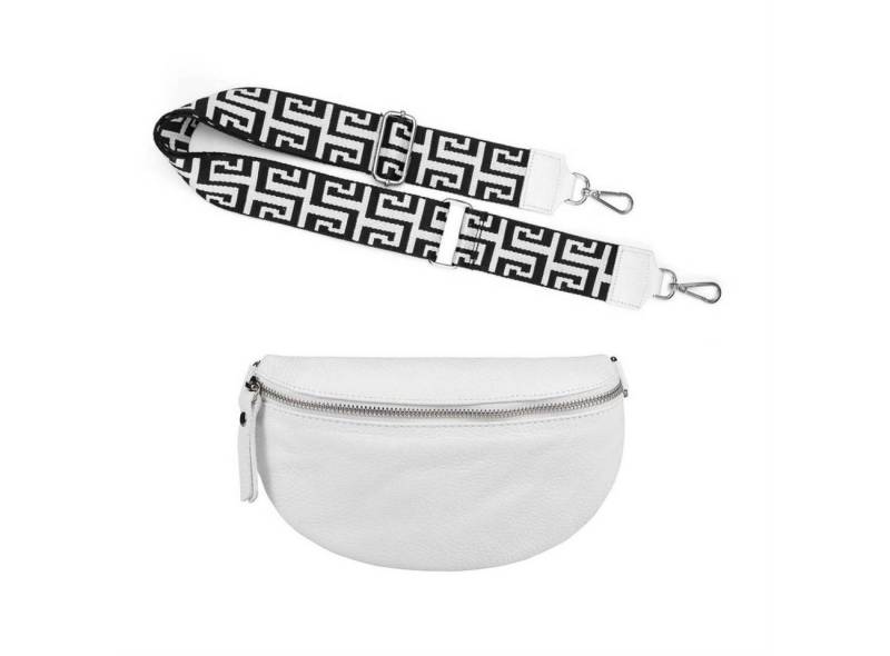 ITALYSHOP24 Bauchtasche Made in Italy Damen Leder Gürteltasche Hüfttasche Brusttasche Bodybag (Spar-Set aus einer Tasche mit dem Ledergurt und einem breitem Stoffgurt/Umhängeband, Crossbody Bag mit zusätzlichen Riemen), 1 Tasche & 2 Gurte, Schultertasche, Umhängetasche mit 2 Schulterriemen von ITALYSHOP24