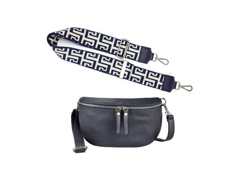 ITALYSHOP24 Bauchtasche Made in Italy Damen Leder Gürteltasche Hüfttasche Brusttasche Bodybag (Spar-Set aus einer Tasche mit dem Ledergurt und einem breitem Stoffgurt/Umhängeband, Crossbody Bag mit zusätzlichen Riemen), 1 Tasche & 2 Gurte, Schultertasche, Umhängetasche mit 2 Schulterriemen von ITALYSHOP24