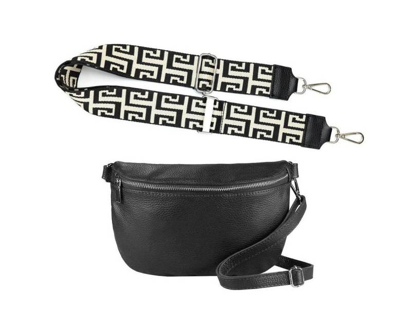 ITALYSHOP24 Bauchtasche Made in Italy Damen Leder Gürteltasche Hüfttasche Brusttasche Bodybag (Spar-Set aus einer Tasche mit dem Ledergurt und einem breitem Stoffgurt/Umhängeband, Crossbody Bag mit zusätzlichen Riemen), 1 Tasche & 2 Gurte, Schultertasche, Umhängetasche mit 2 Schulterriemen von ITALYSHOP24