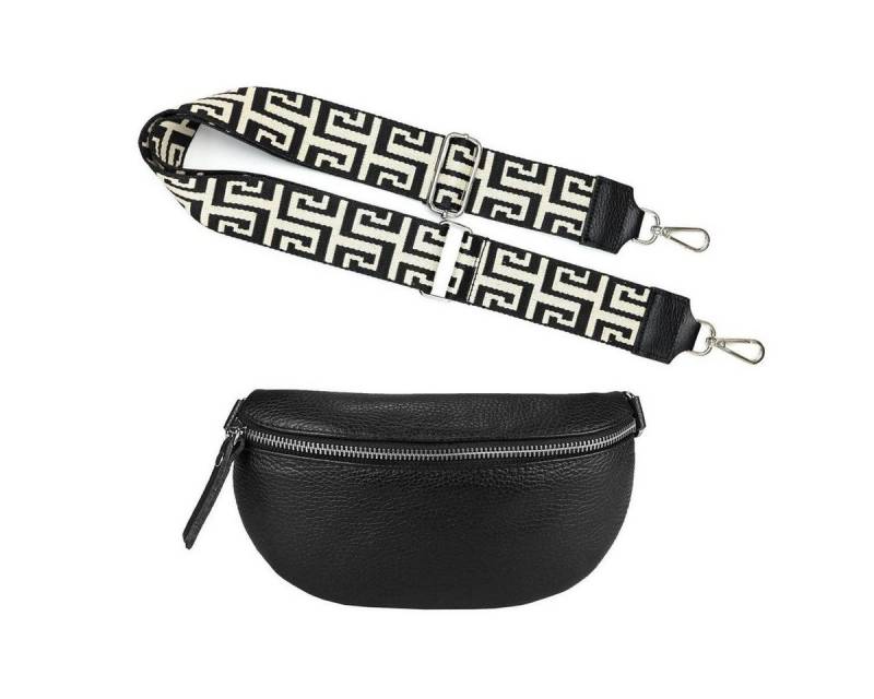 ITALYSHOP24 Bauchtasche Made in Italy Damen Leder Gürteltasche Hüfttasche Brusttasche Bodybag (Spar-Set aus einer Tasche mit dem Ledergurt und einem breitem Stoffgurt/Umhängeband, Crossbody Bag mit zusätzlichen Riemen), 1 Tasche & 2 Gurte, Schultertasche, Umhängetasche mit 2 Schulterriemen von ITALYSHOP24
