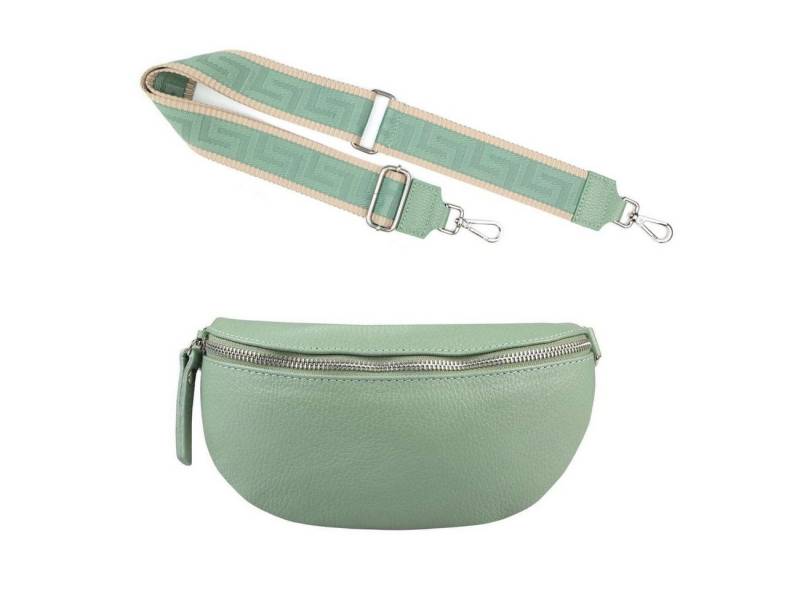 ITALYSHOP24 Bauchtasche Made in Italy Damen Leder Gürteltasche Hüfttasche Brusttasche Bodybag (Spar-Set aus einer Tasche mit dem Ledergurt und einem breitem Stoffgurt/Umhängeband, Crossbody Bag mit zusätzlichen Riemen), 1 Tasche & 2 Gurte, Schultertasche, Umhängetasche von ITALYSHOP24