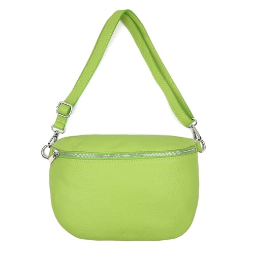 ITALYSHOP24-COM OBC Made in Italy Damen Leder Tasche Gürteltasche Crossbody Hüfttasche Bauchtasche Umhängetasche Cross-Over Bodybag Schultertasche Handytasche (Apfelgrün) von ITALYSHOP24