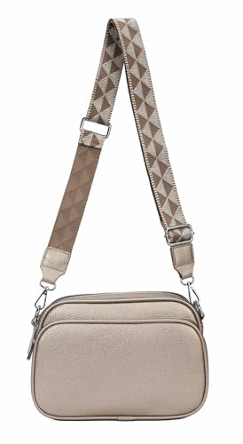 ITALYSHOP24 DAMEN TASCHE Cross Over Body Bag Brusttasche Umhängetasche Schultertasche Brieftasche Smartphone Geldtasche Abend Handy Clutch Bronze 2xFach von ITALYSHOP24