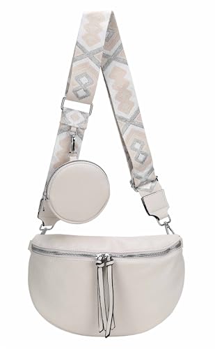 ITALYSHOP24 Damen Tasche Crossbody Gürteltasche Brusttasche Umhängetasche Bodybag Hüfttasche Crossover Bauchtasche Schultertasche Handytasche Kunstleder Beige von ITALYSHOP24